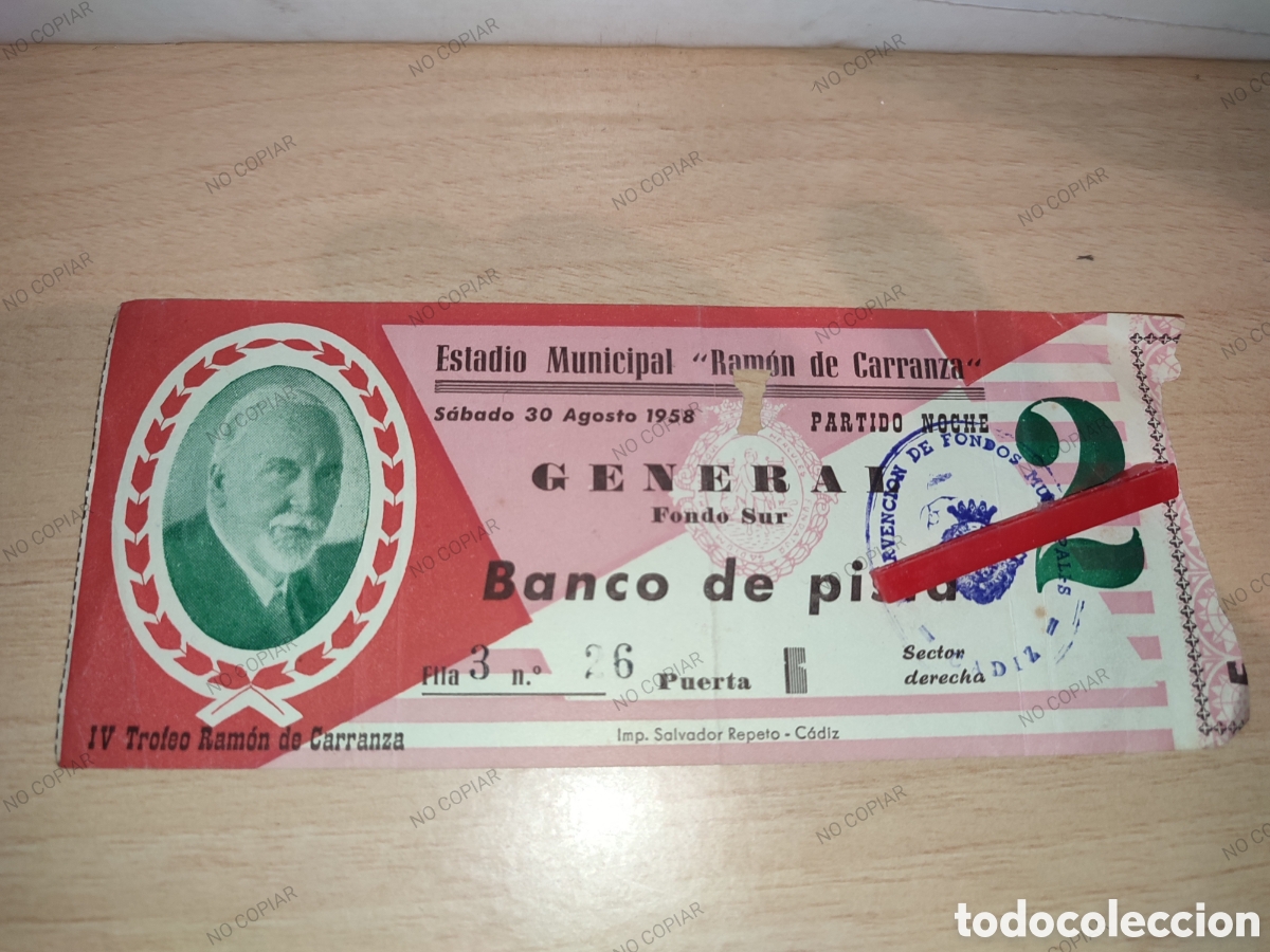 Coleccionismo deportivo: Entrada 4&deg; trofeo Ram&oacute;n de Carranza 1958 Cadiz