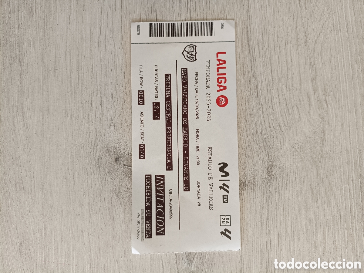 Coleccionismo deportivo: Entrada usada Rayo Vallecano - UD Levante 16/03/2026 La liga
