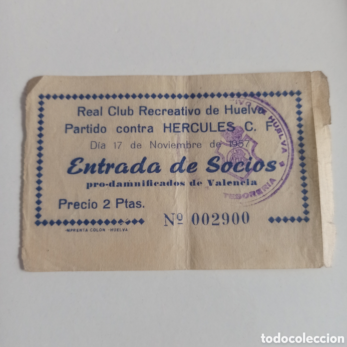 Coleccionismo deportivo: Entrada ticket recreativo Hercules 57-58 f&uacute;tbol liga