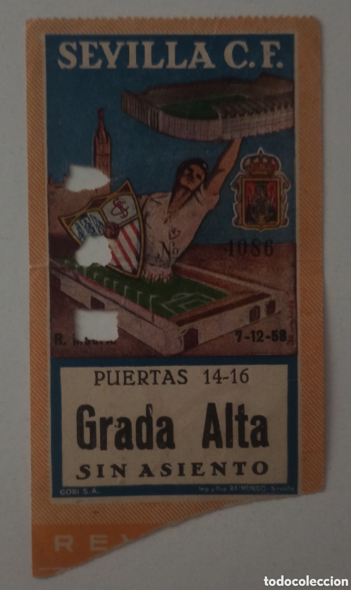 Coleccionismo deportivo: Entrada ticket futbol Sevilla FC Real Madrid 58 59 liga