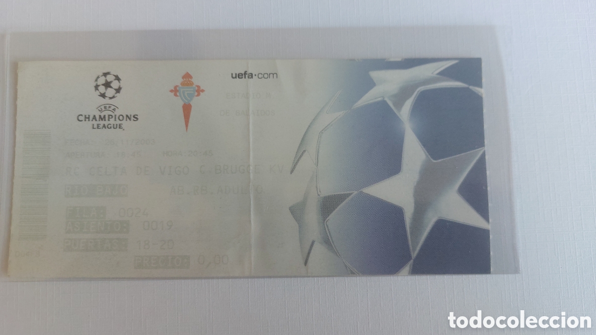 Coleccionismo deportivo: Entrada Ticket Celta de Vigo Brugge Brujas 2003 2004 Champions League