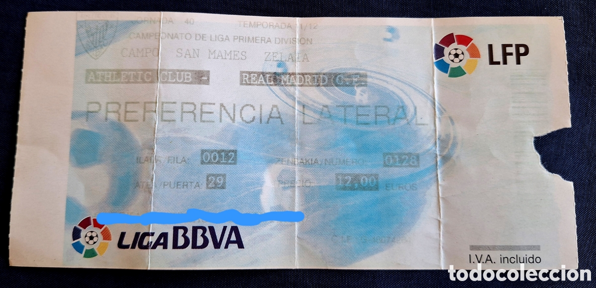 Coleccionismo deportivo: Entrada Atl&eacute;tic Bilbao - Real Madrid 2/5/2012