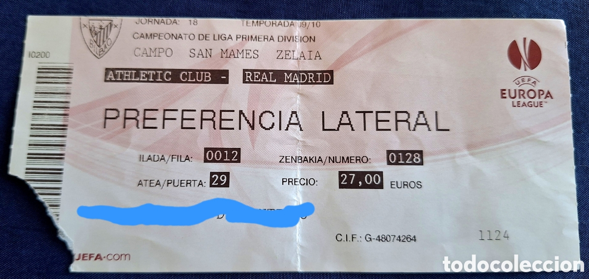 Coleccionismo deportivo: Entrada Athletic Bilbao real Madrid 2009 2010