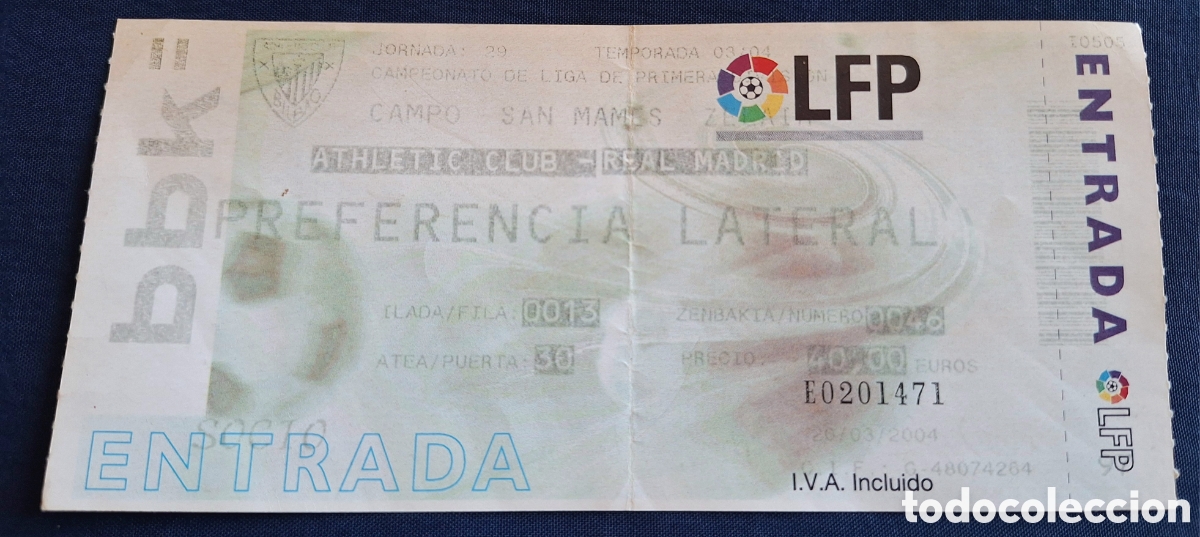 Coleccionismo deportivo: Entrada Athletic Real Madrid 2003 2004