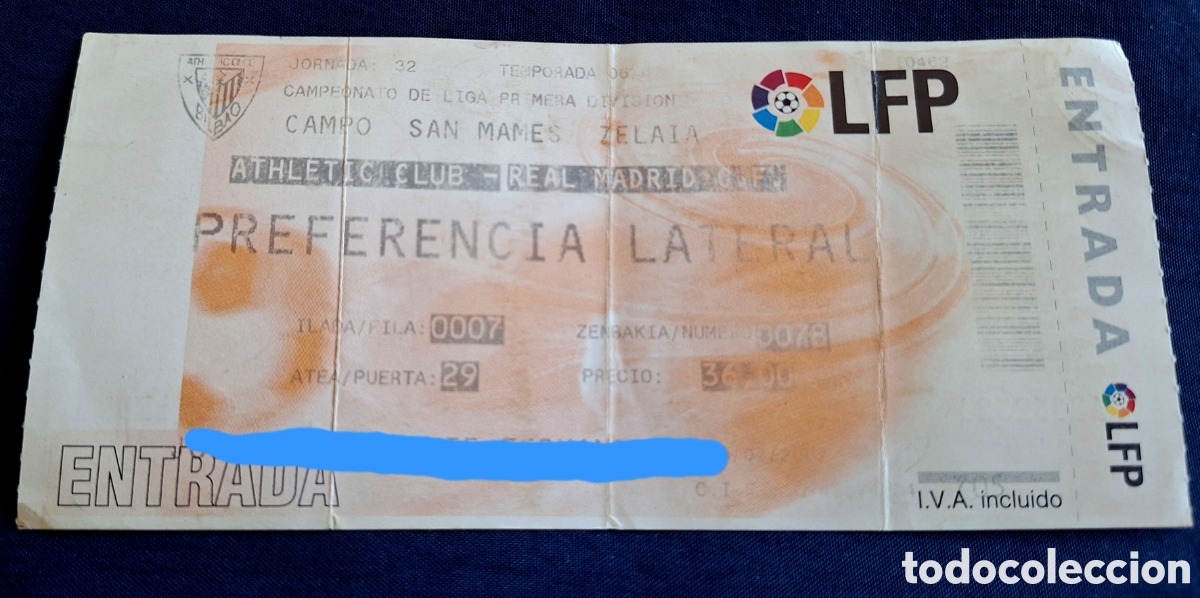 Coleccionismo deportivo: Entrada Athletic Bilbao Real Madrid 2006 2007