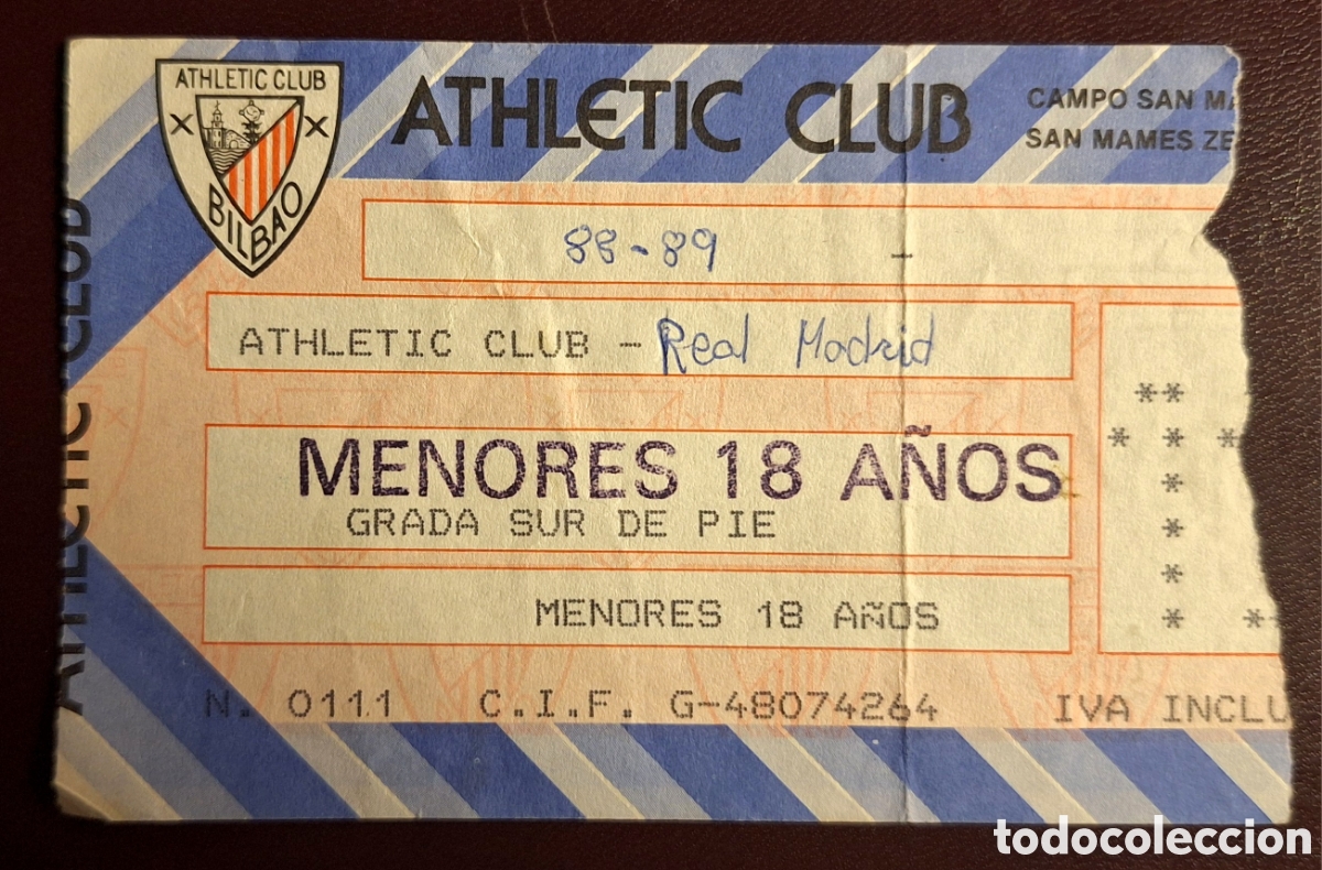 Coleccionismo deportivo: Entrada Athletic Bilbao Real Madrid 1988 1989