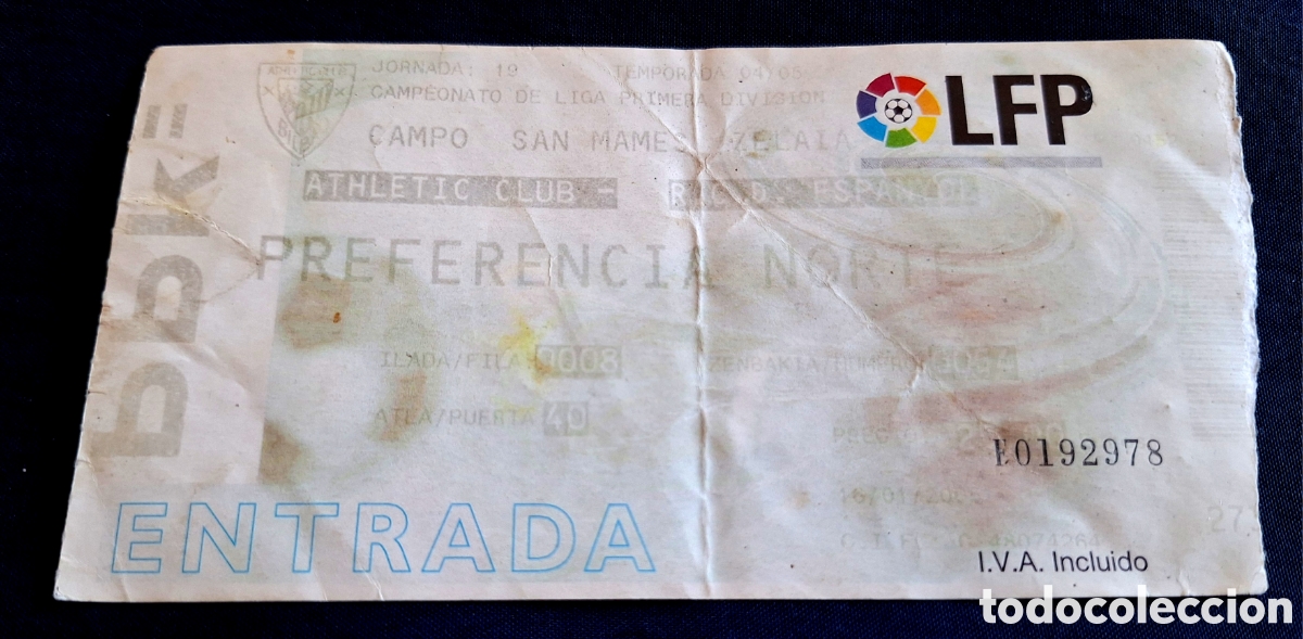 Coleccionismo deportivo: Entrada Athletic Bilbao espa&ntilde;ol 16/1/2005 debut de Fernando Llorente