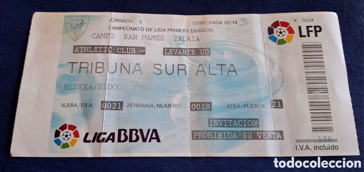 Coleccionismo deportivo: Entrada Athletic Bilbao Levante 30/8/14