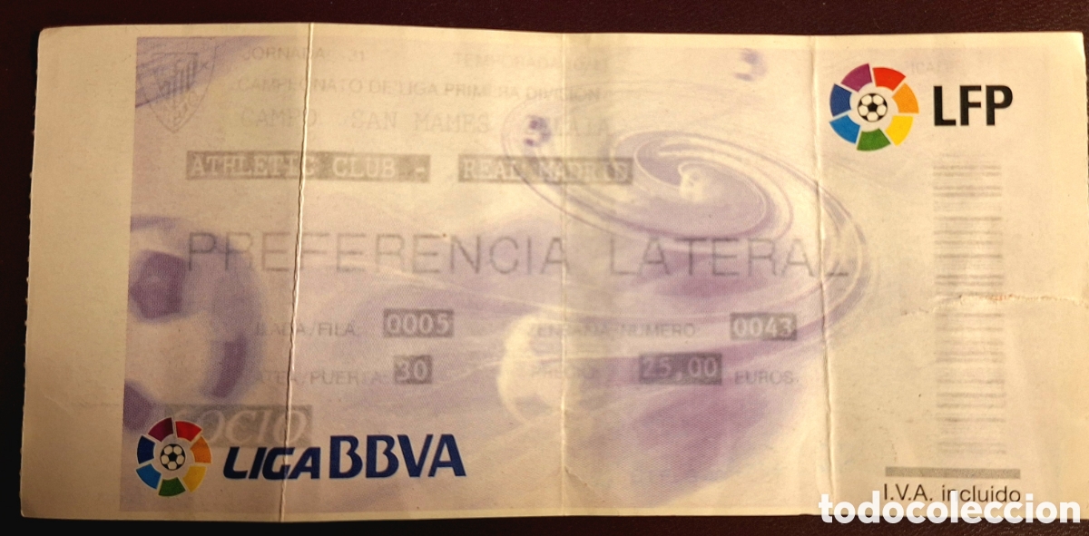 Coleccionismo deportivo: Entrada Athletic Bilbao Real Madrid 2010 2011