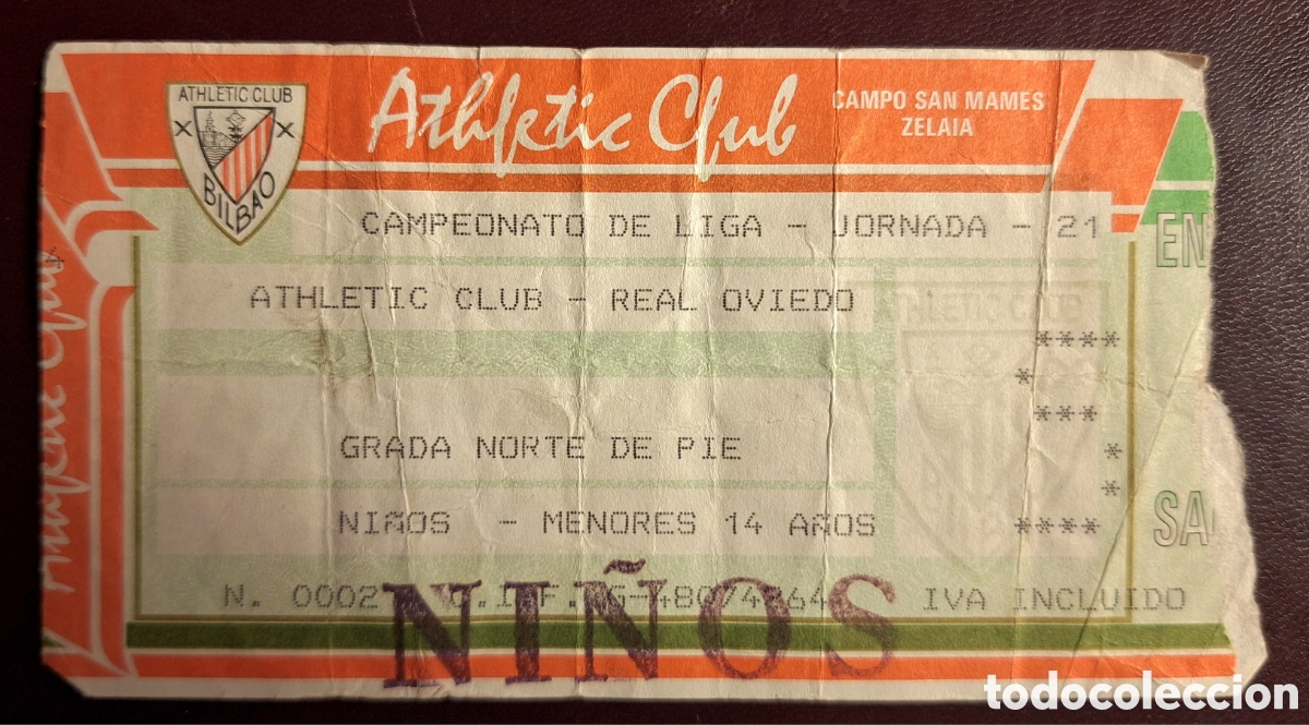 Coleccionismo deportivo: Entrada Athletic Bilbao Oviedo 1992 1993
