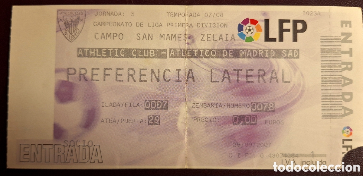 Coleccionismo deportivo: Entrada Athletic Bilbao Atl&eacute;tico de Madrid 2007 2008