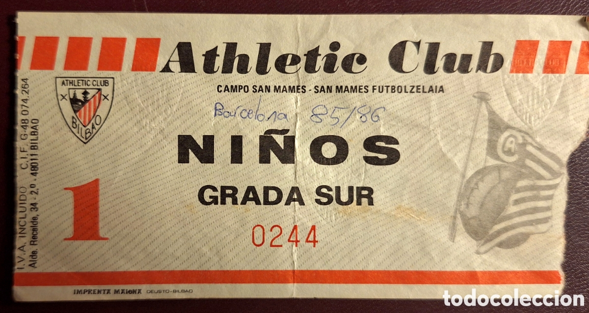 Coleccionismo deportivo: Entrada Athletic Bilbao Barcelona 85/86 - 1985 1986