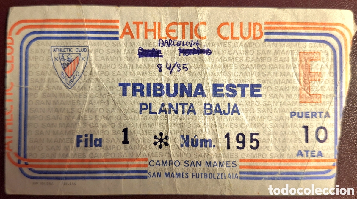Coleccionismo deportivo: Entrada Atletic en Bilbao Barcelona 1984 1985 - 84/85