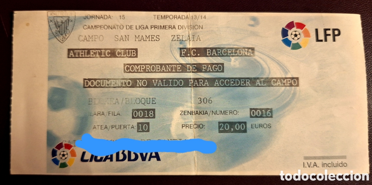 Coleccionismo deportivo: Entrada Athletic Bilbao Barcelona 2013 2014