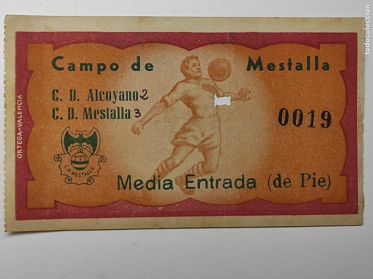 Coleccionismo deportivo: ENTRADA CAMPO DEL MESTALLA 24 SEPTIEMBRE 1949 - C. D. MESTALLA 3 - C. D. ALCOYANO 2