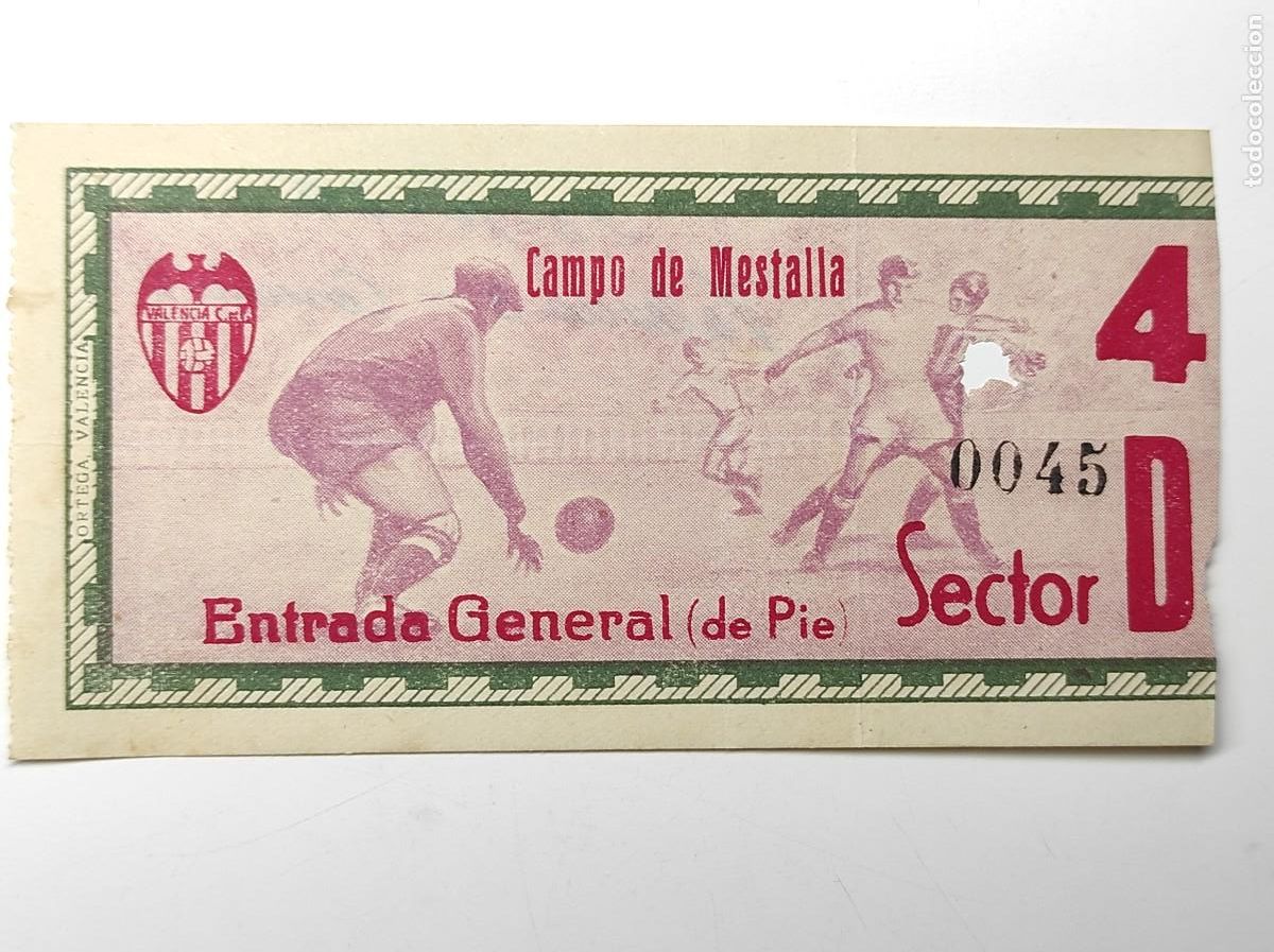 Coleccionismo deportivo: ENTRADA CAMPO DEL MESTALLA 23 OCTUBRE 1949 - VALENCIA C. F. 3 - DEPORTIVO DE LA CORU&Ntilde;A 0
