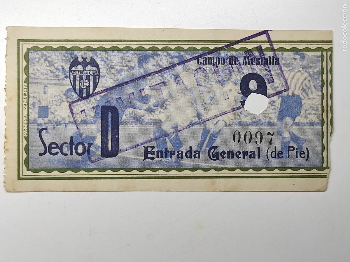 Coleccionismo deportivo: ENTRADA CAMPO DEL MESTALLA 29 ENERO 1950 - VALENCIA C. F. 5 - GIMN&Agrave;STIC DE TARRAGONA 1