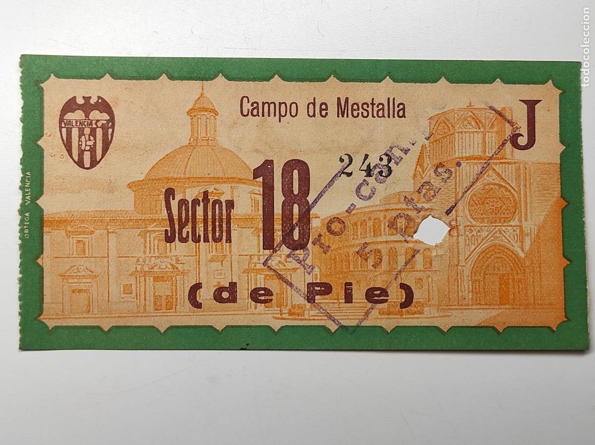 Coleccionismo deportivo: ENTRADA CAMPO DEL MESTALLA 20 ENERO 1952 - VALENCIA C. F. 2 - F. C. BARCELONA 2