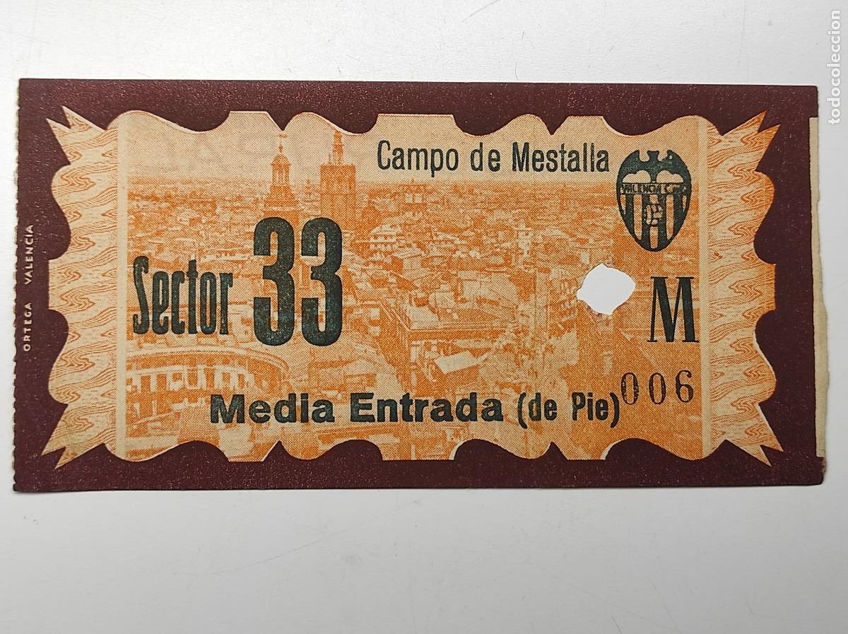 Coleccionismo deportivo: ENTRADA CAMPO DEL MESTALLA 2 MARZO 1952 - VALENCIA C. F. 3 - U. D. LAS PALMAS 0
