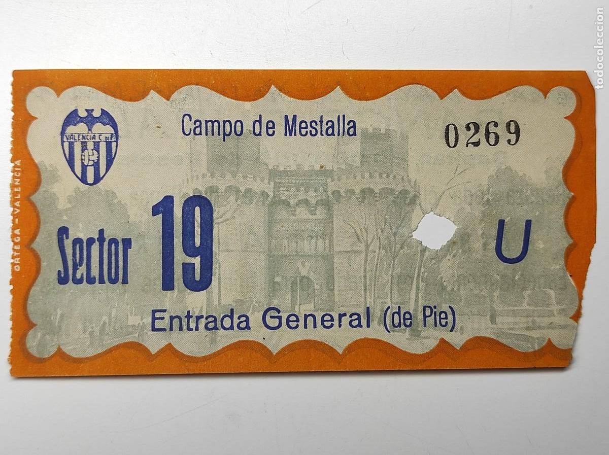 Coleccionismo deportivo: ENTRADA CAMPO DEL MESTALLA 5 OCTUBRE 1952 VALENCIA C. F. 3 - REAL MADRID 2
