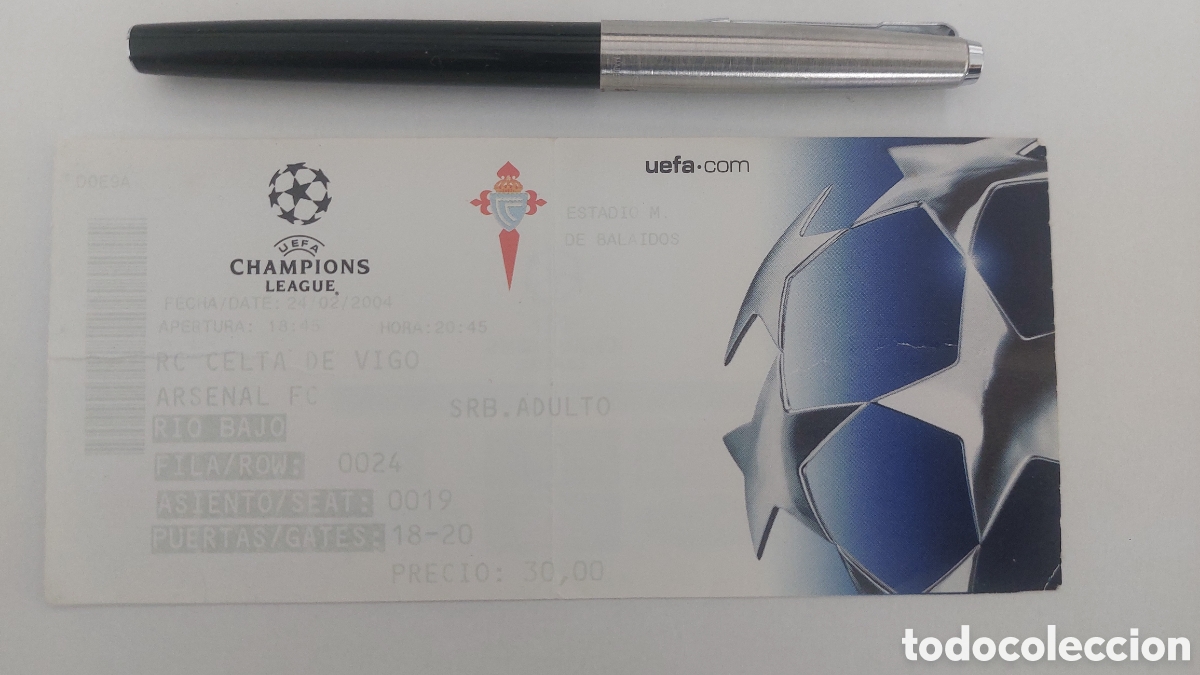 Collectionnisme sportif: Entrada Ticket Celta de Vigo Arsenal Champions 2004 Gol 100 Arsenal Champions. Debut Champions Reyes