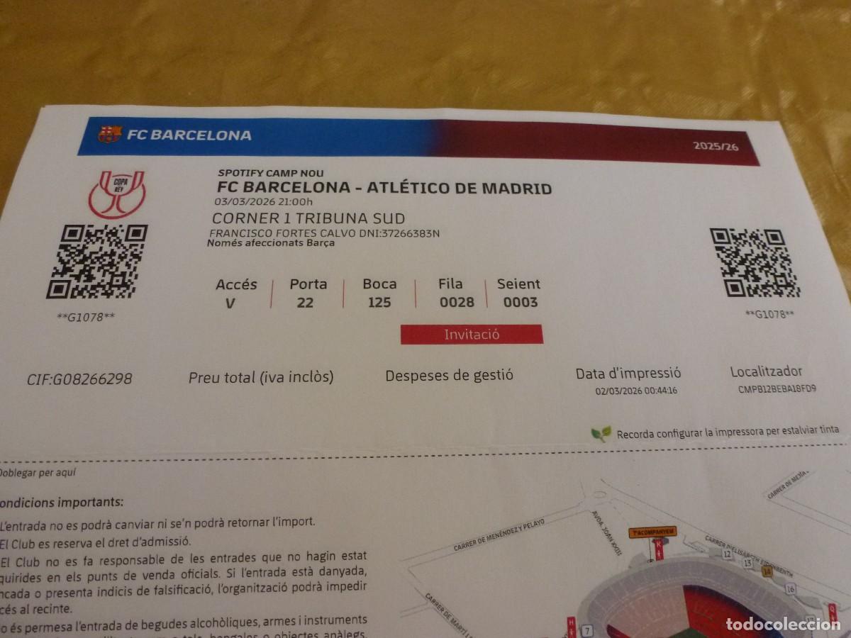 Collezionismo sportivo: (LLL)-ENTRADA COPA REY 2025-26- SPOTIFY NOU CAMP NOU- BAR&Ccedil;A- AT. MADRID