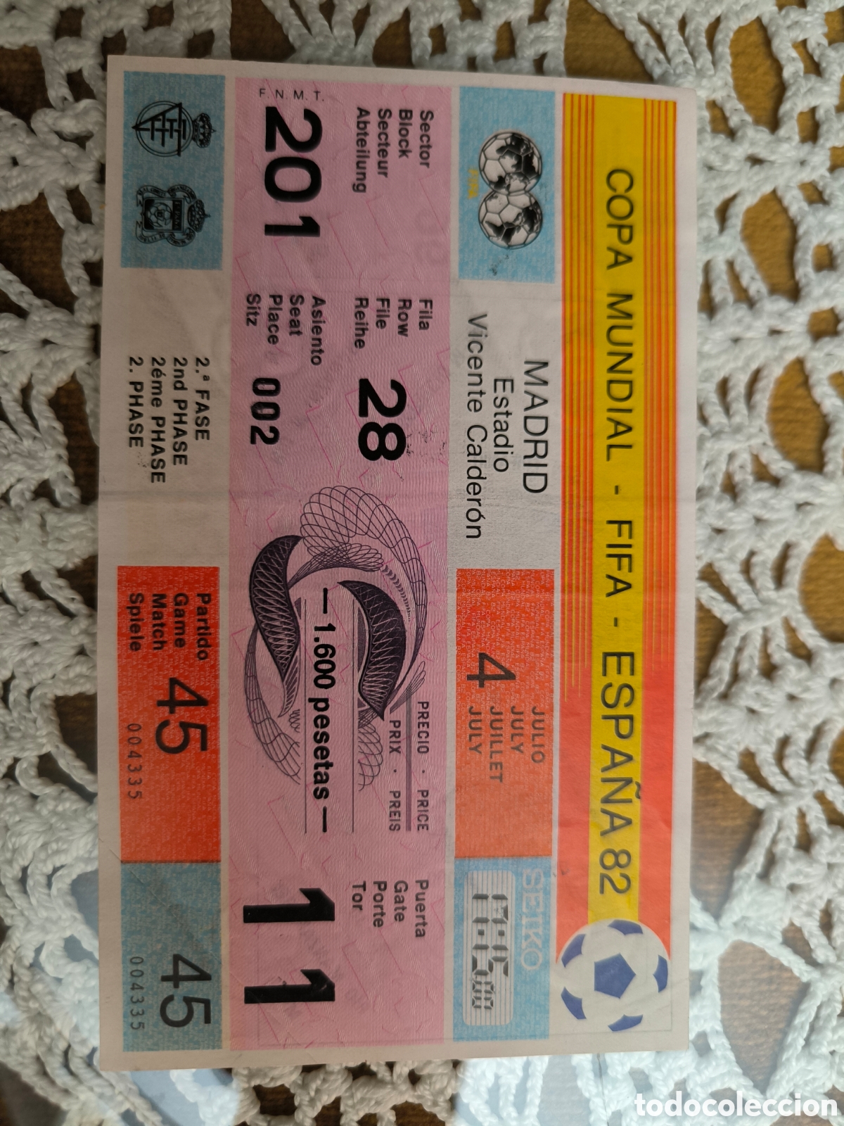 Coleccionismo deportivo: Entrada de futbol mundial 82