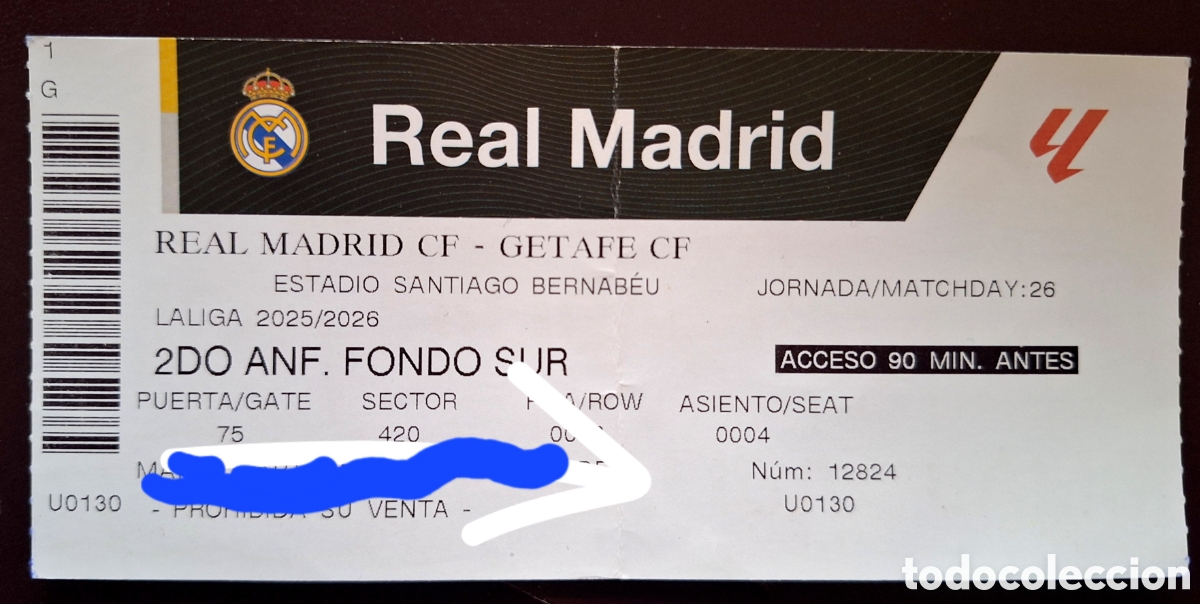 Coleccionismo deportivo: Entrada Real Madrid Getafe 2026