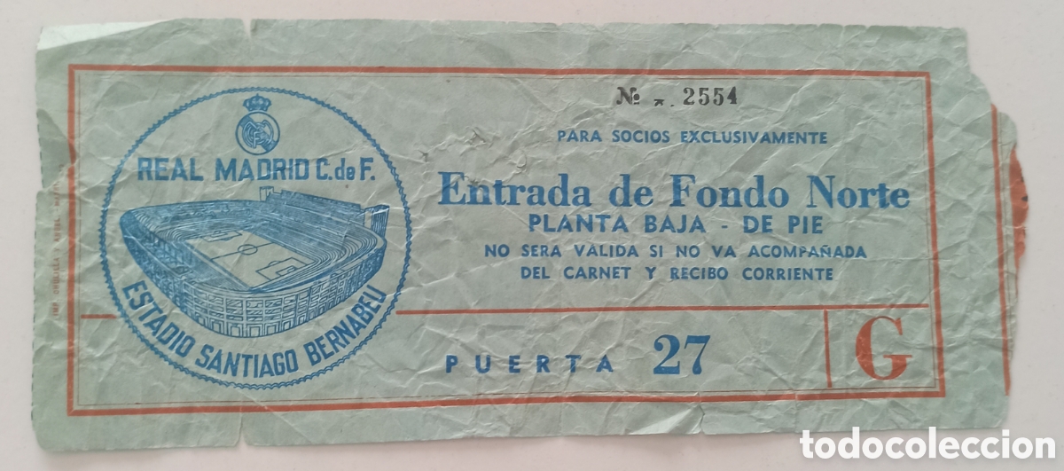 Coleccionismo deportivo: Entrada ticket futbol real Madrid Oporto 79-80