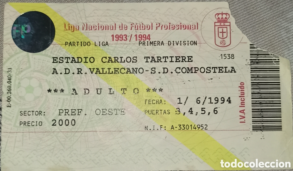 Coleccionismo deportivo: Entrada Rayo Vallecano compostela 1994 &uacute;ltimo partido Hugo S&aacute;nchez Rayo