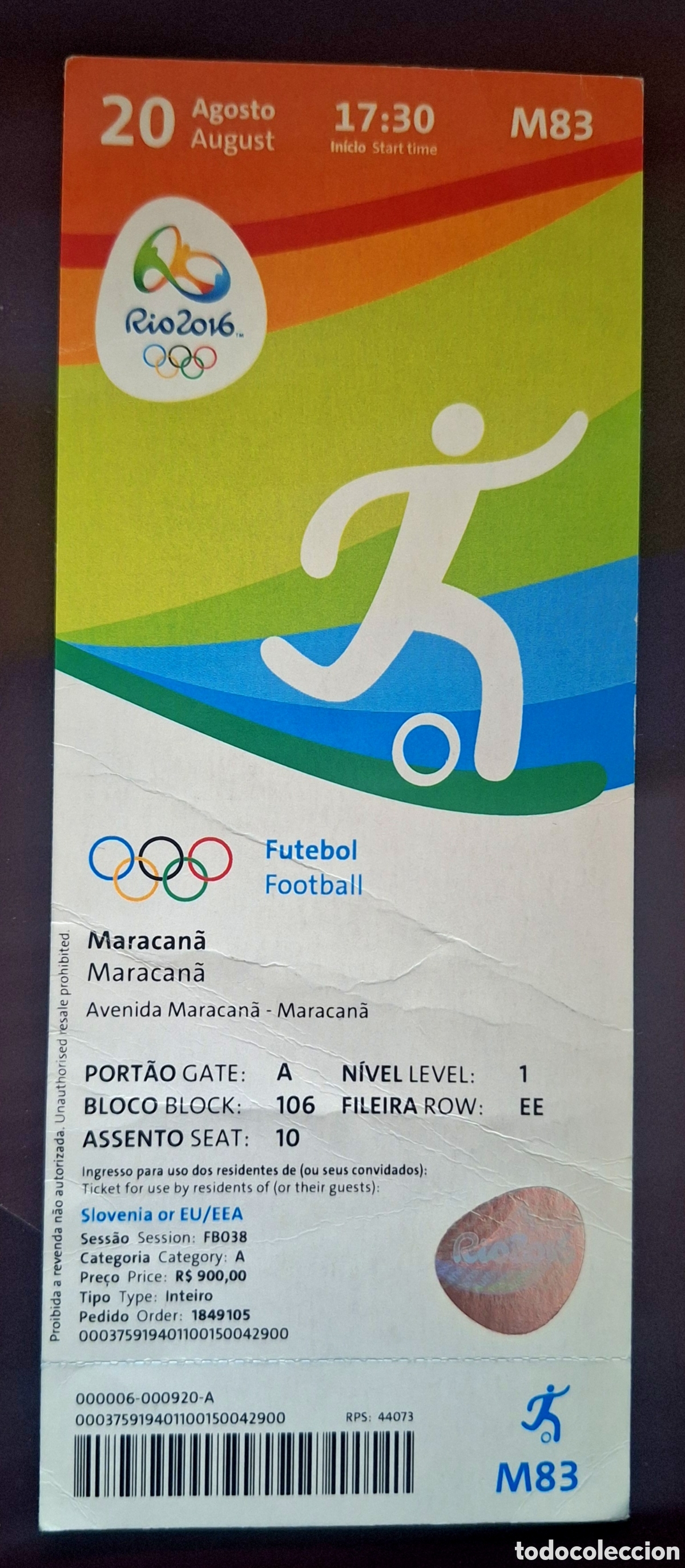 Coleccionismo deportivo: Entrada Juegos Ol&iacute;mpicos r&iacute;o 2016 final f&uacute;tbol Brasil Alemania