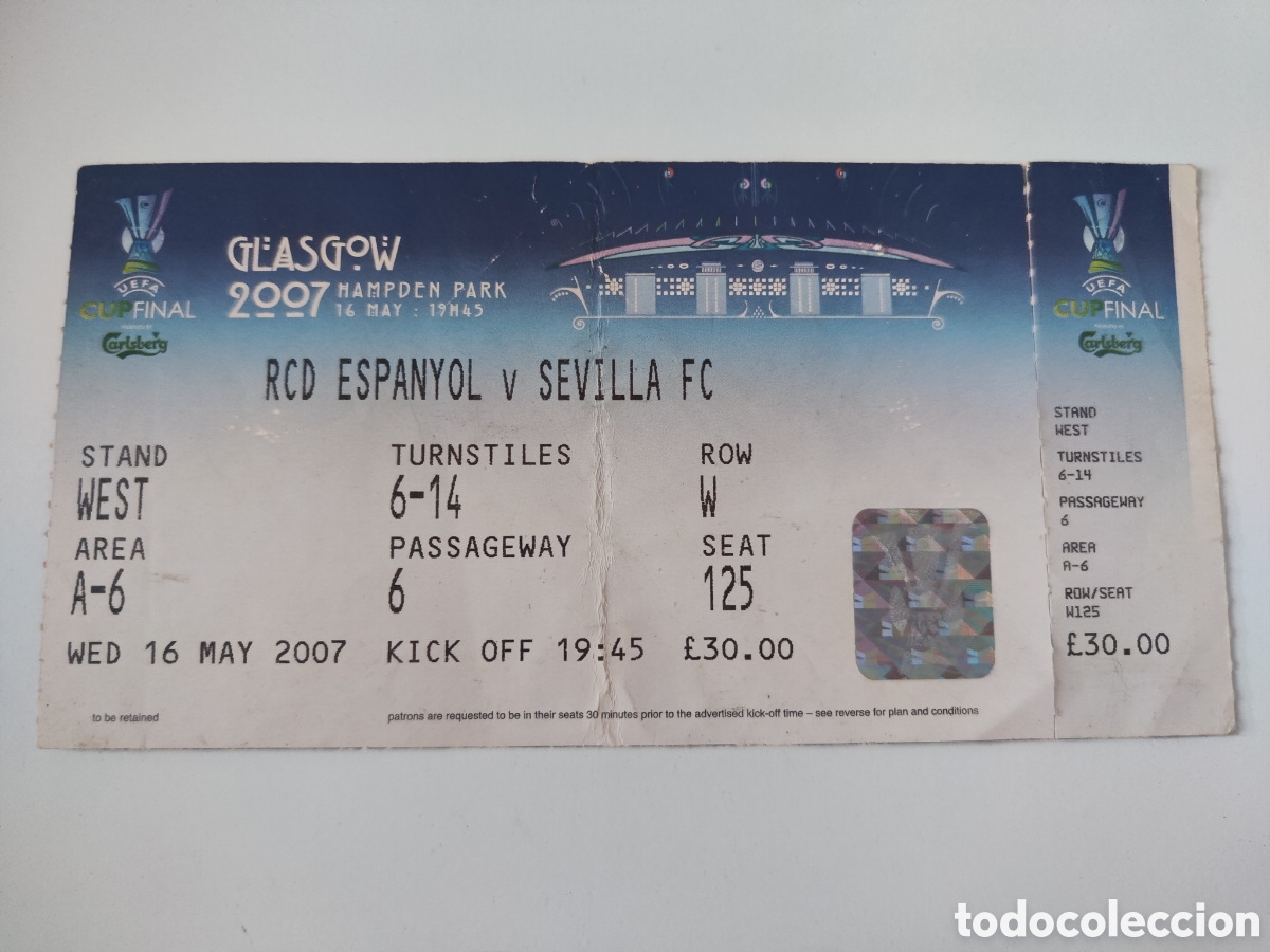 Coleccionismo deportivo: Entrada final UEFA 2007 Sevilla Espa&ntilde;ol