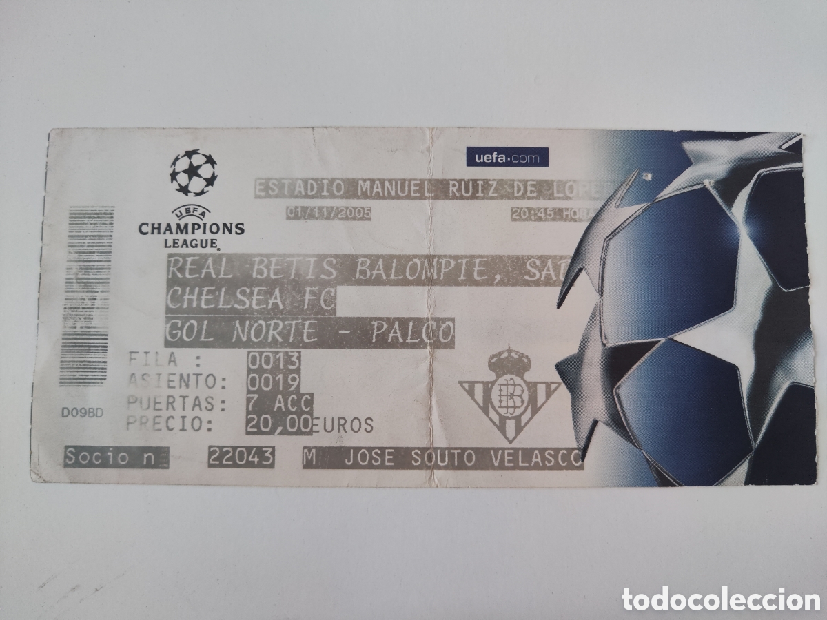 Coleccionismo deportivo: Entrada Champions League 2004 2005 04 05 Real Betis Chelsea