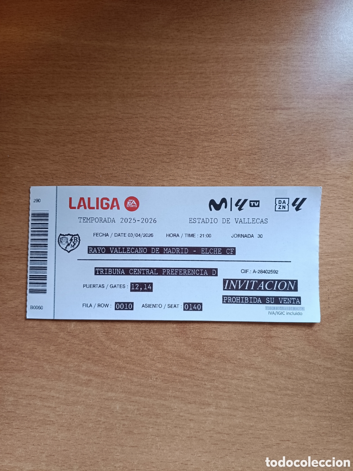 Coleccionismo deportivo: Entrada usada Rayo Vallecano - Elche 03/04/2026 La liga