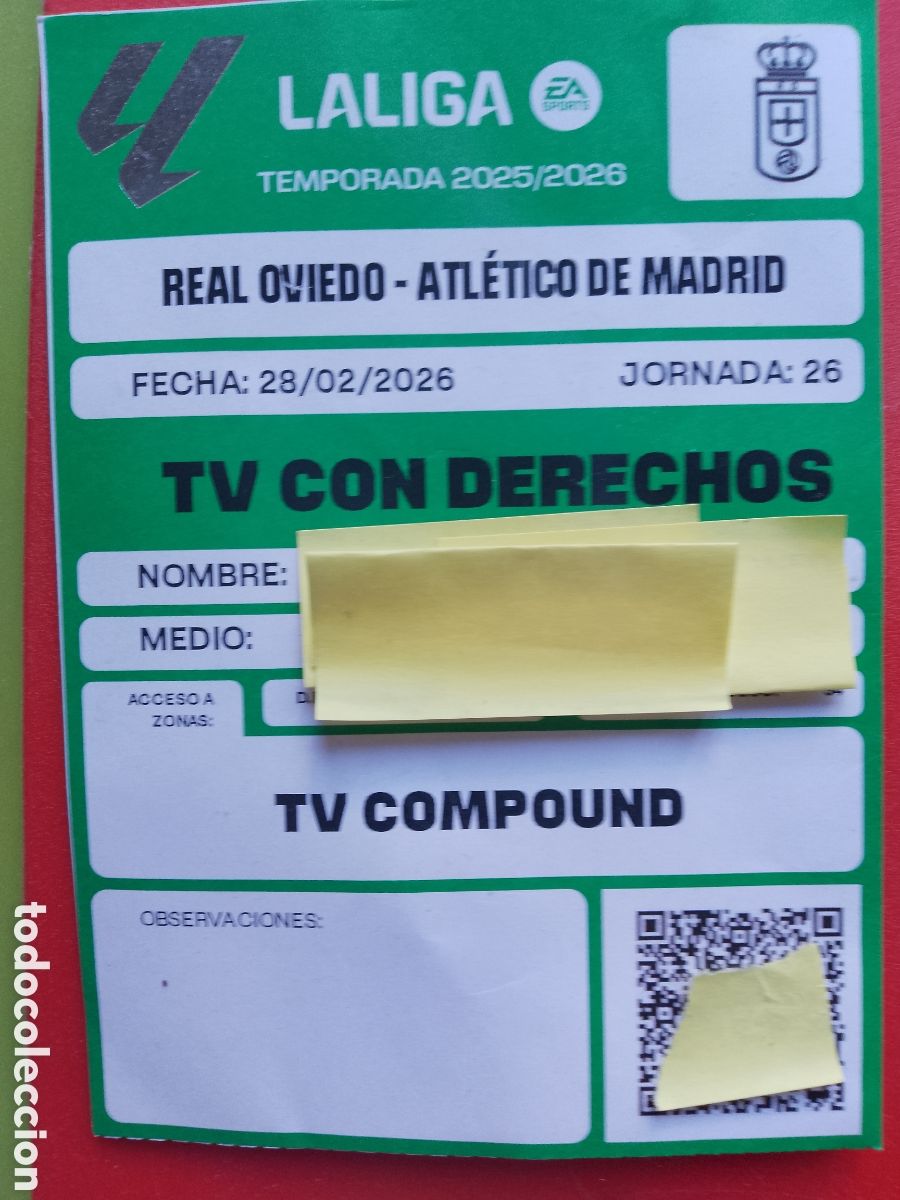 Coleccionismo deportivo: REAL OVIEDO . ATLETICO DE MADRID . Jornada 26 LA LIGA LALIGA TEMPORADA 25 26 -ACREDITACI&Oacute;N TV