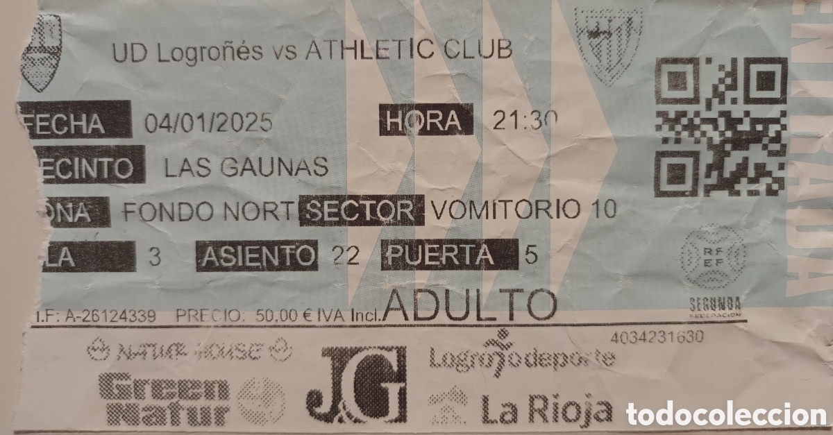 Coleccionismo deportivo: ENTRADA UD LOGRO&Ntilde;ES VS ATHLETIC CLUB BILBAO