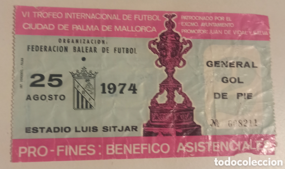 Coleccionismo deportivo: Entrada ticket futbol Barcelona spartak Mosc&uacute; moscow 1974 ciudad de Palma mallorca cruyff