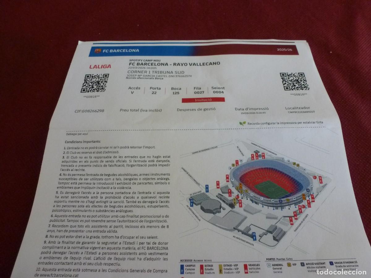 Coleccionismo deportivo: (LLL) ENTRADA FUTBOL LIGA 2025-25 SPOTIFY CAMP NOU FC BARCELONA -RAYO VALLECANO