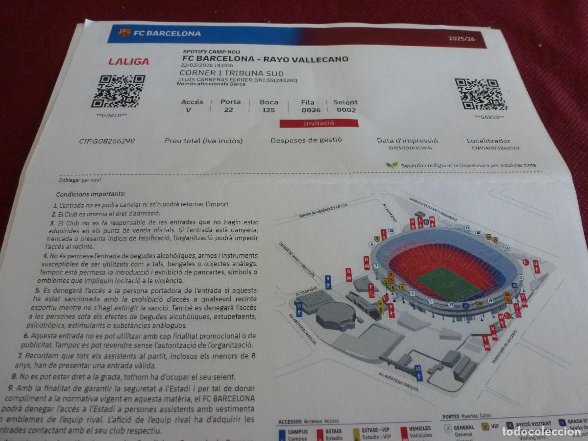 Coleccionismo deportivo: (LLL) ENTRADA FUTBOL LIGA 2025-25 SPOTIFY CAMP NOU FC BARCELONA -RAYO VALLECANO
