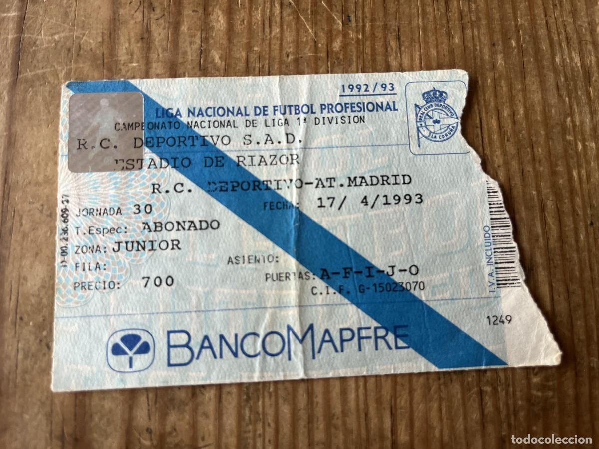 Coleccionismo deportivo: R31464 ENTRADA TICKET FUTBOL DEPORTIVO CORU&Ntilde;A 2-1 ATLETICO MADRID LIGA TEMPORADA 1993 1994
