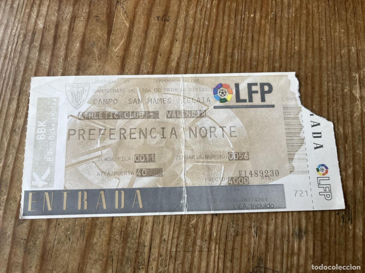 Coleccionismo deportivo: R31794 ENTRADA TICKET FUTBOL ATHLETIC CLUB BILBAO 0-3 VALENCIA LIGA TEMPORADA 1997 1998