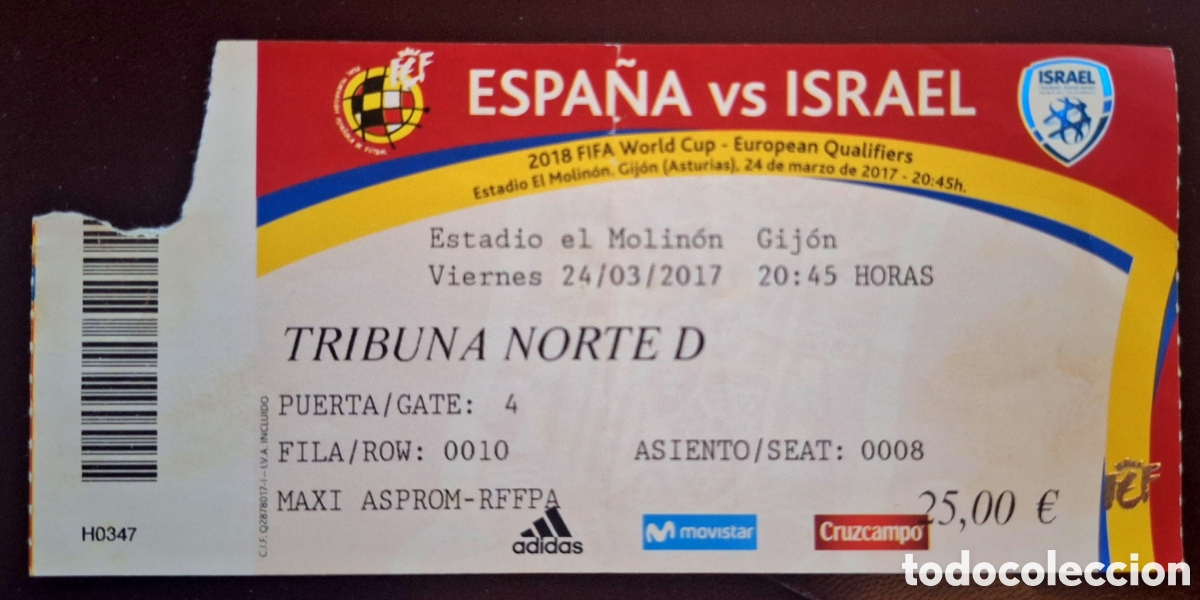 Coleccionismo deportivo: Entrada Espa&ntilde;a Israel 2017