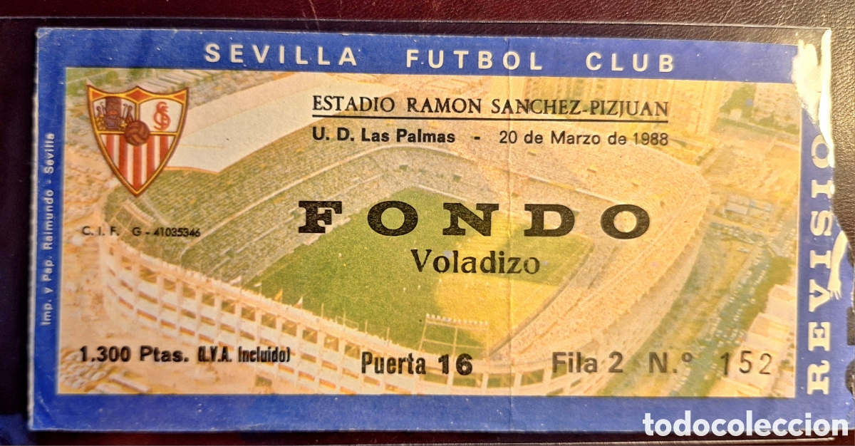 Coleccionismo deportivo: entrada Sevilla Las Palmas 1988