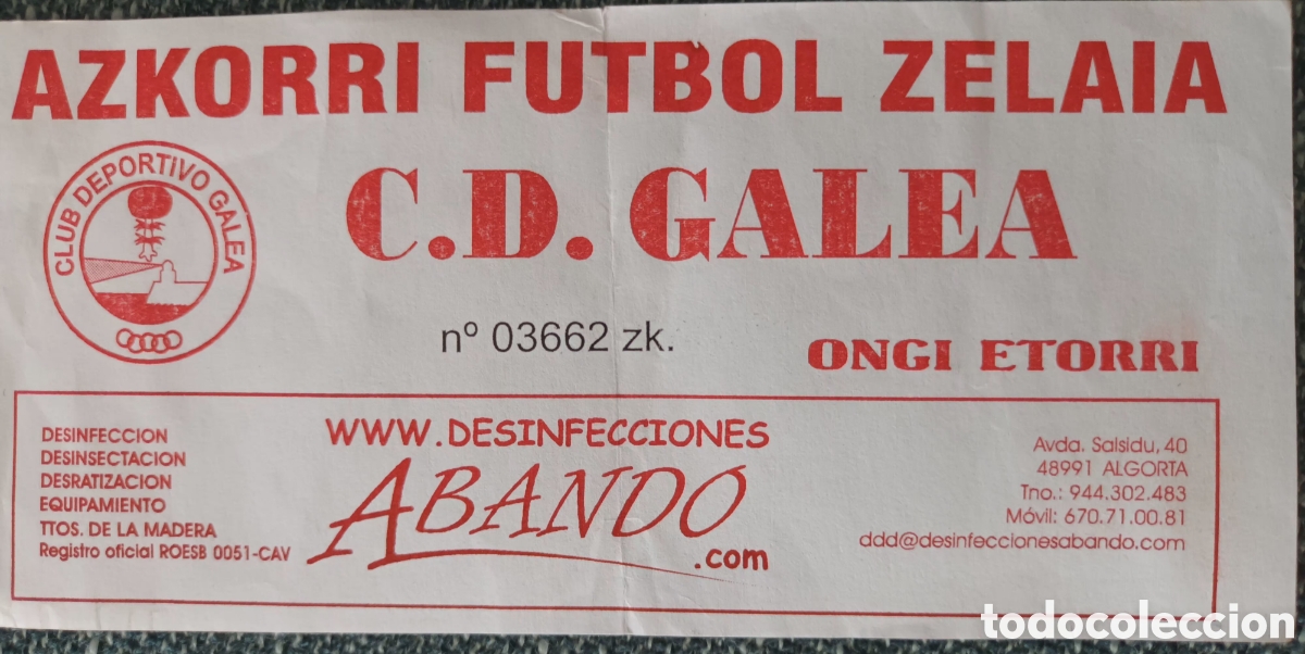 Coleccionismo deportivo: ENTRADA SARRERA AZKORRI FUTBOL ZELAIA