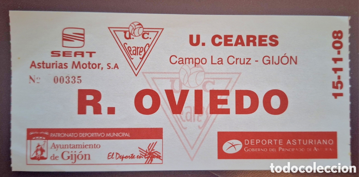 Coleccionismo deportivo: Entrada uni&oacute;n club Ceares Real Oviedo 15/11/2008