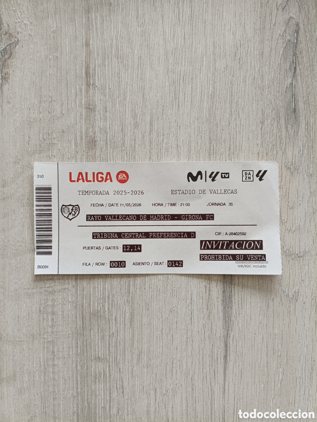 Coleccionismo deportivo: Entrada usada Rayo Vallecano - Girona 11/05/2026 La liga