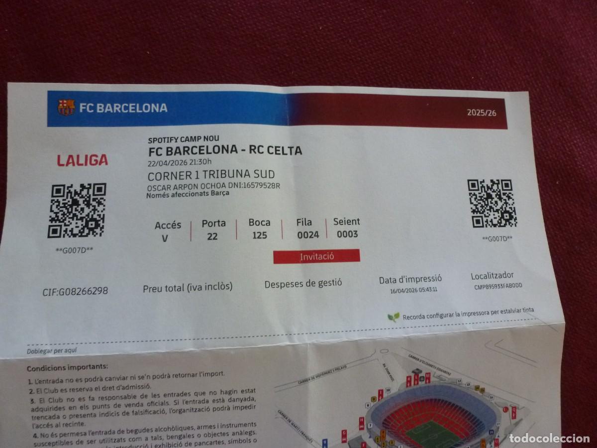 Coleccionismo deportivo: (LLL) ENTRADA FUTBOL LIGA 2025-26 SPOTIFY CAMP NOU FC BARCELONA -CELTA
