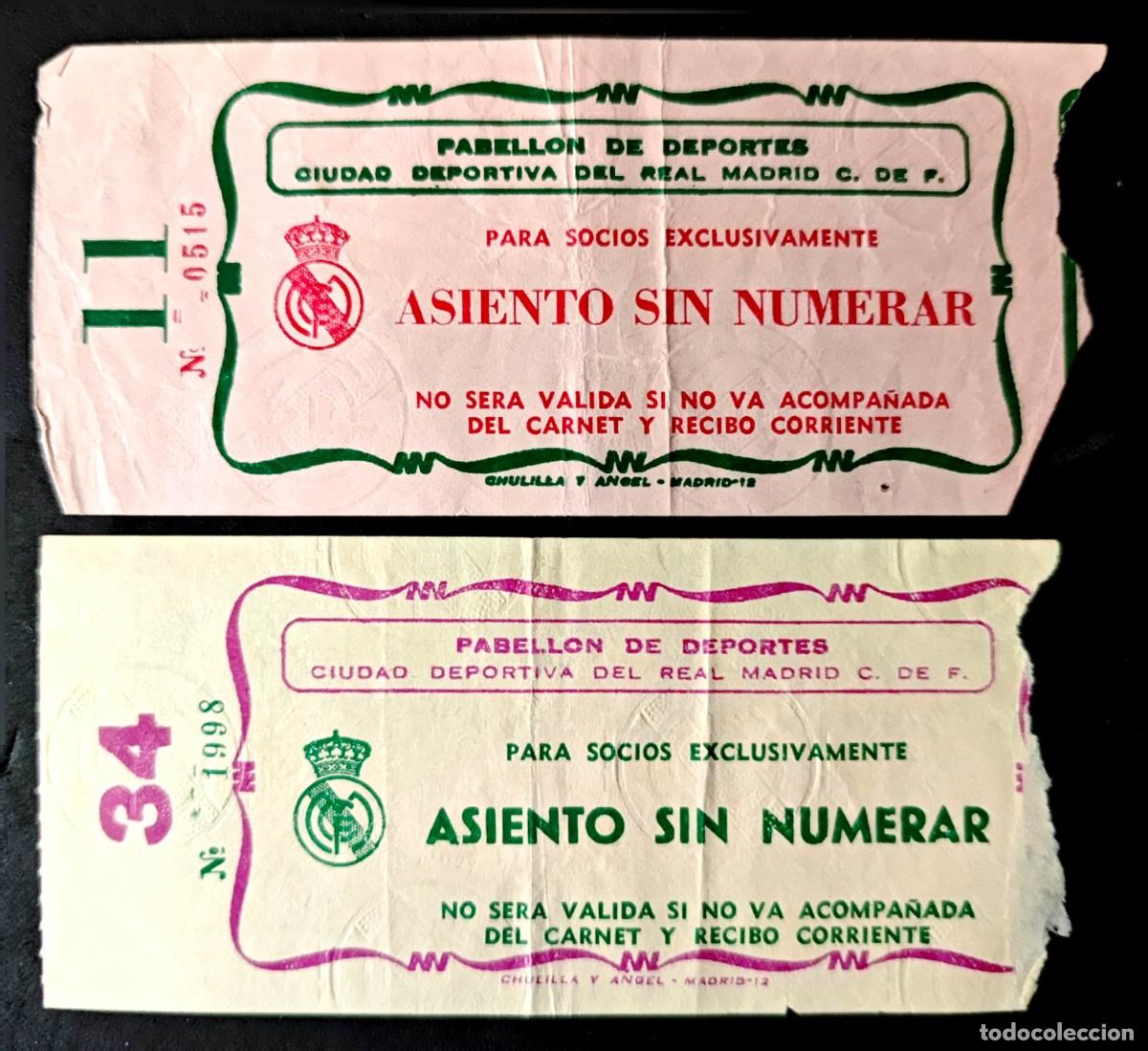 Coleccionismo deportivo: 2 Entradas Baloncesto Real Madrid Pabellon de Deportes Ciudad Deportiva Socios A&ntilde;os 80 Sin numerar