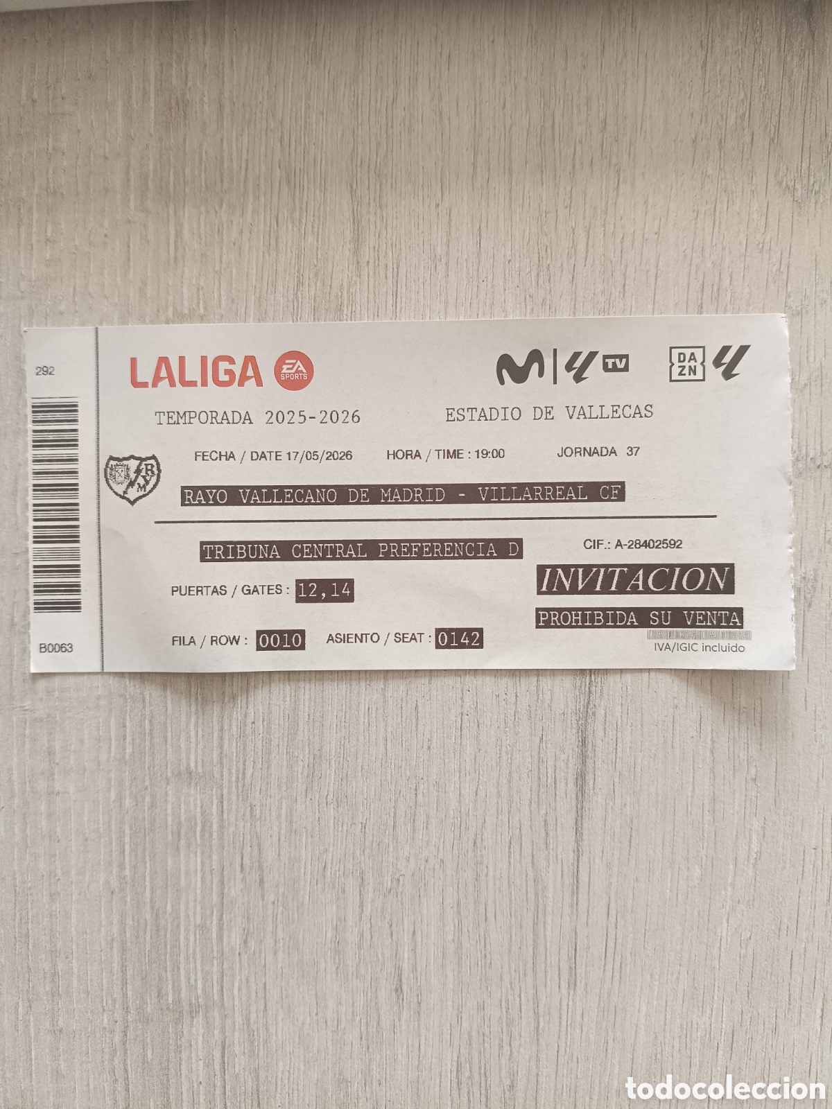 Coleccionismo deportivo: Entradas usada Rayo Vallecano - Villarreal 17/05/2026 La Liga Despedida &Oacute;scar Trejo