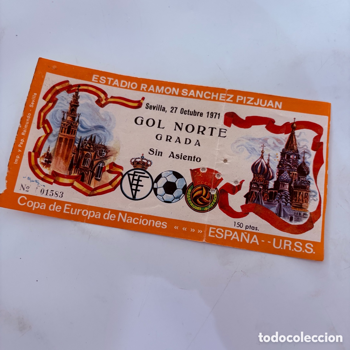 Coleccionismo deportivo: ENTRADA COPA DE EUROPA DE LAS NACIONES ESPA&Ntilde;A URSS 27 OCTUBRE 1971 SANCHEZ PIZJUAN